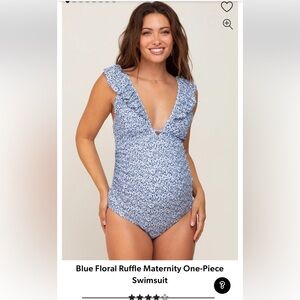Gap Blue Floral Ruffle Maternity One-Piece Swimsuit